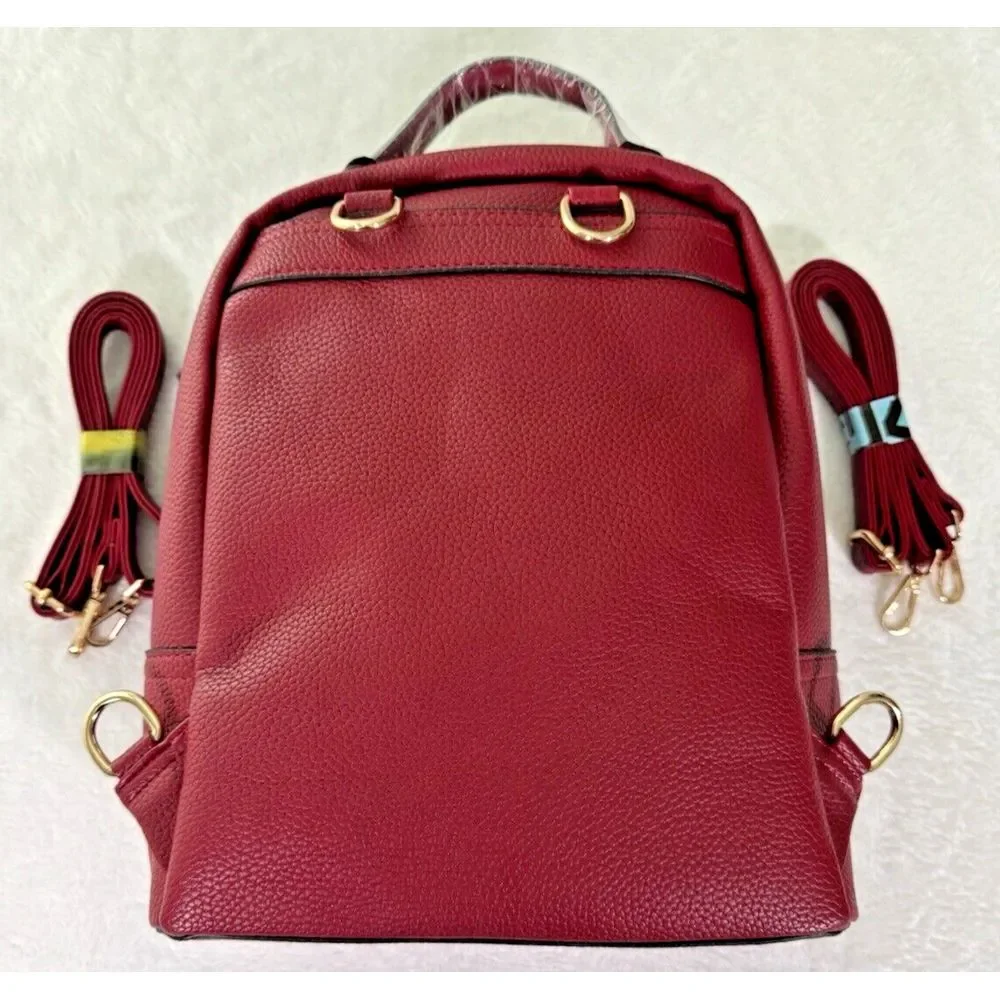 EC Ella Charles Pebbled Leather Backpack Burgundy/Red NWT Pockets Lined‎